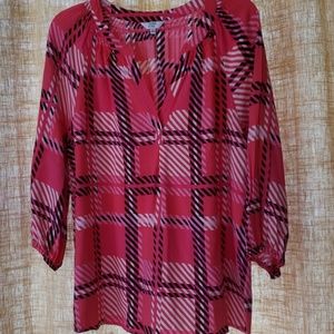 crown&ivy Summer Plaid Longsleeve Blouse